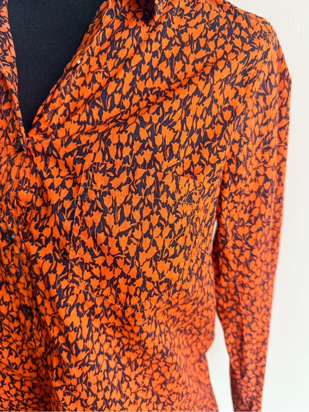 J. Crew Orange & Navy Floral Half Button-Down Shirt